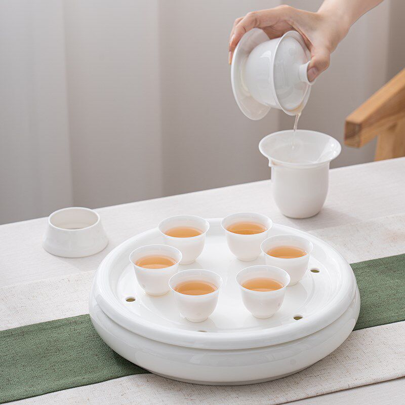 薄胎骨瓷功夫茶具10寸茶盘套装家用茶船泡茶器整套简式白瓷茶杯