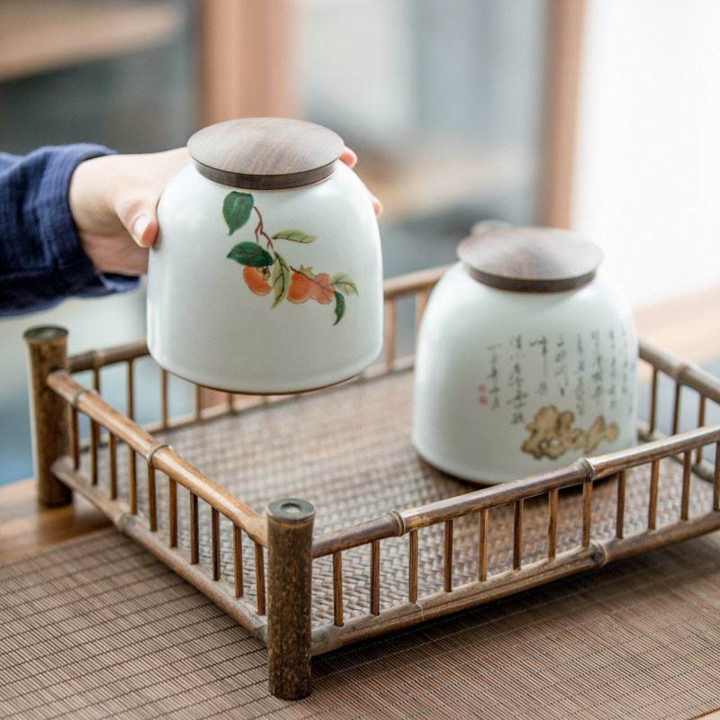 草木祠 陶瓷汝窑茶叶罐白瓷密封罐茶仓存储罐功夫茶具家用大茶罐