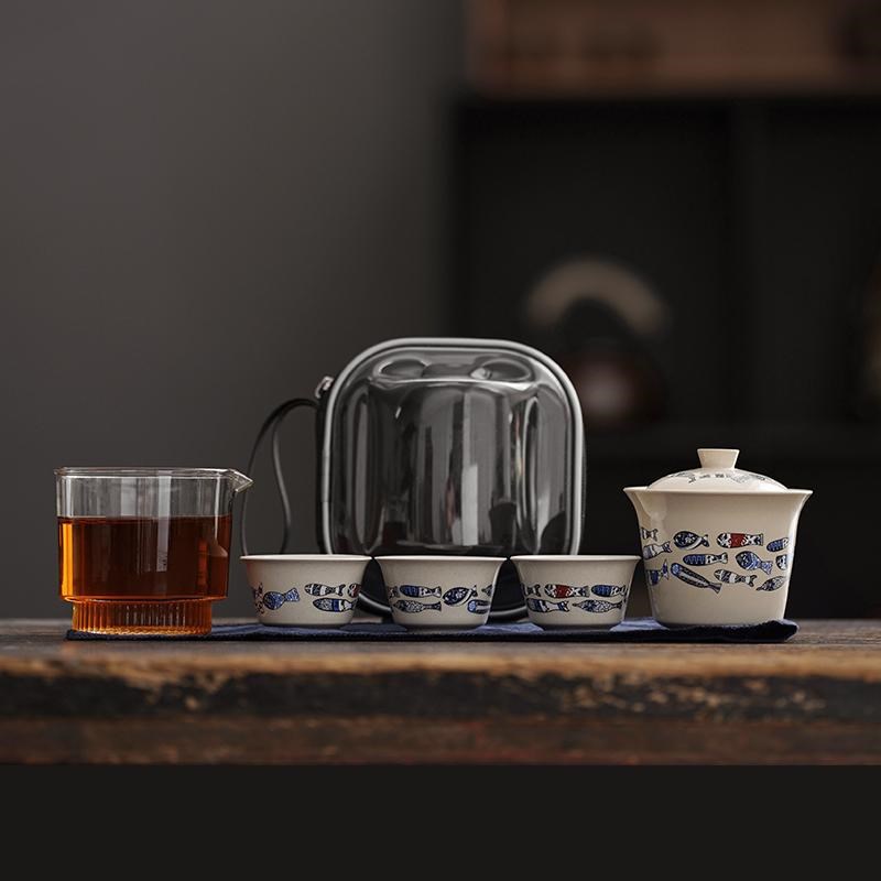 森之痕草木灰便携式式旅行茶具套装一壶三杯快客杯功夫泡茶壶新款