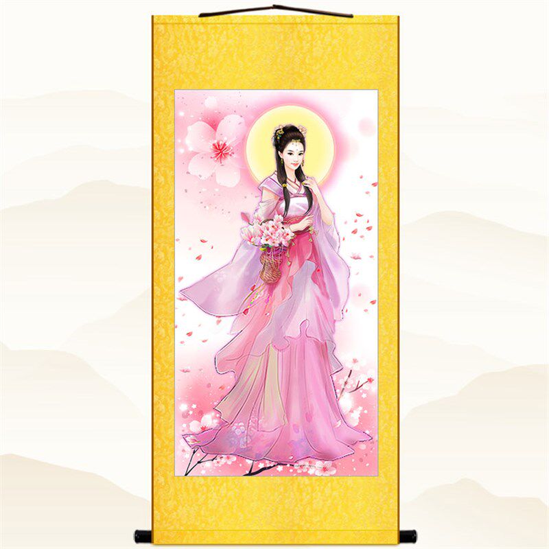 桃花仙子画像 仙女人物画中式复古装饰画绢布卷轴挂画 可来图定制