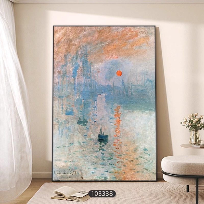 莫奈装饰画油画玄关挂画日出印象走廊过道壁画世界名画客厅落地画