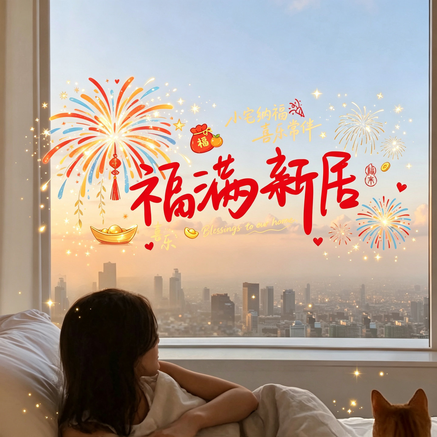 乔迁大吉布置窗花静电贴装饰新居玻璃贴纸搬家乔迁入宅用品窗贴