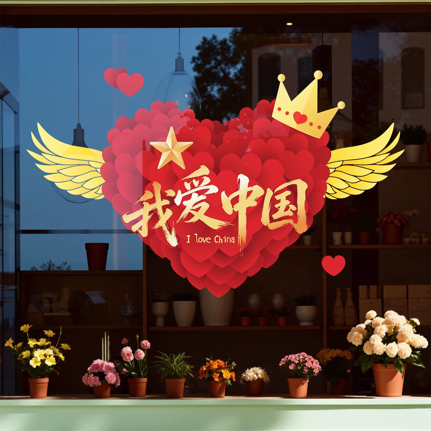 中秋国庆中式玻璃窗花静电贴
