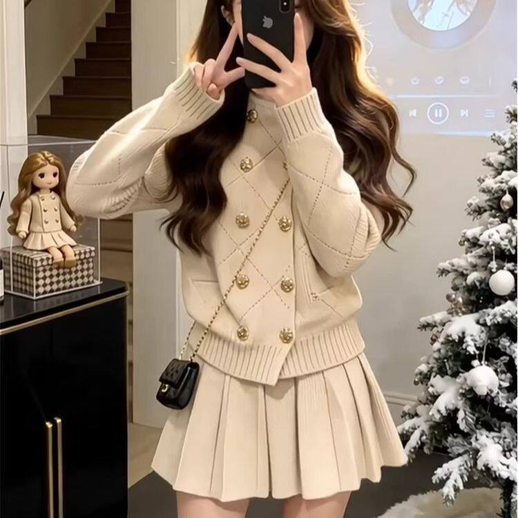 小个子香风毛衣连衣裙子女秋冬2026新款高级感穿搭一整套短裙套装