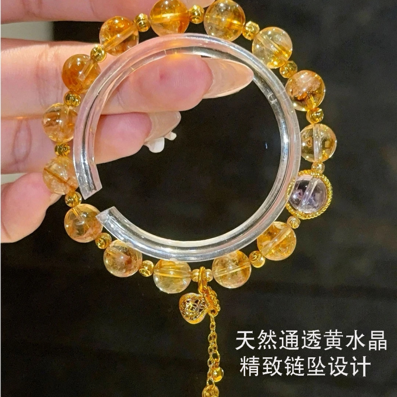 【日薪月亿】黄塔晶紫水晶手串天然设计款手链招财进宝多样发一