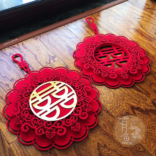 秘密花园金色喜字挂件结婚门贴婚房装饰布置大红婚庆用品卧室客厅