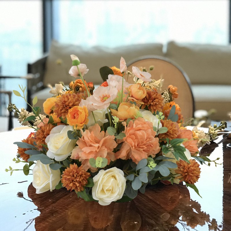 婚礼酒店餐桌花商务圆桌花宴会摆设花仿真花餐厅民宿客厅桌面装饰