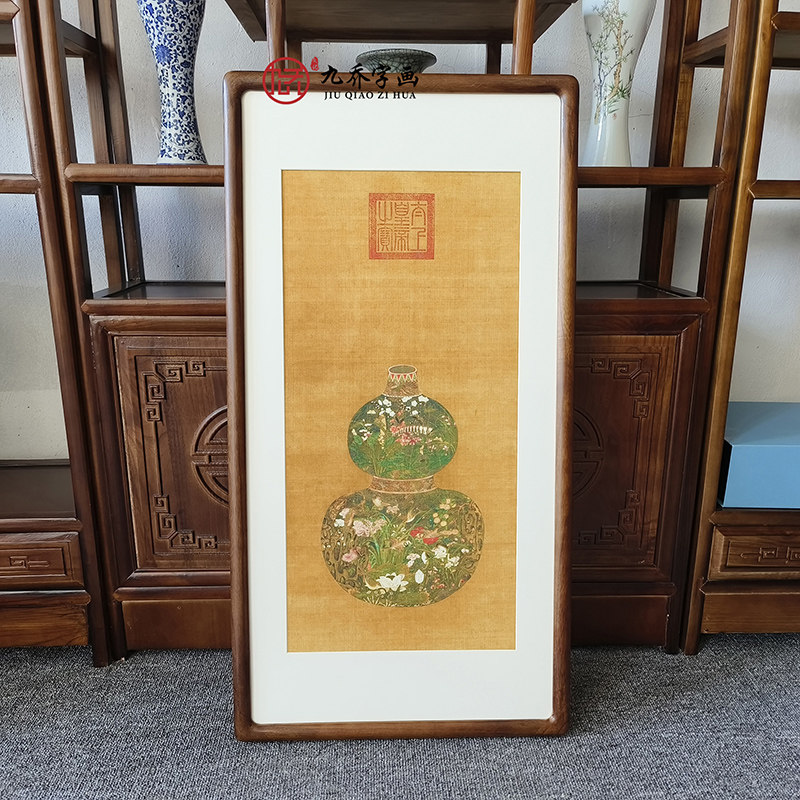 葫芦花瓶挂画中式客厅玄关装饰画办公室书房走廊过道寓意好的壁画