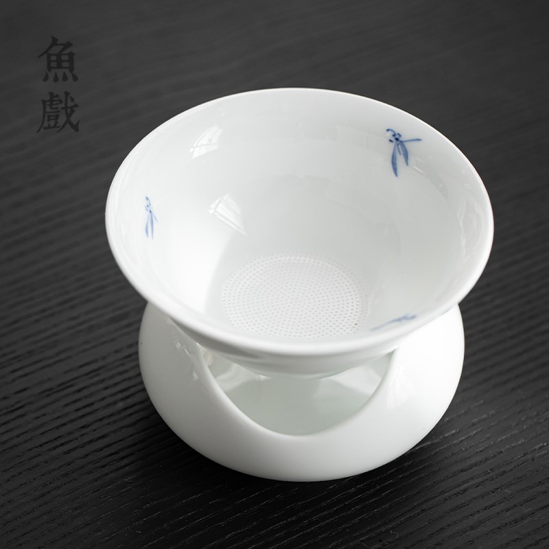 手绘兰花白瓷茶叶茶滤茶漏陶瓷茶隔过滤器过滤网漏斗功夫茶具零配