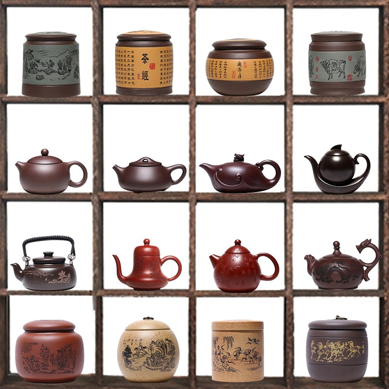 样板房茶室中式博古架紫砂茶壶茶宠小茶壶功夫茶具紫砂茶叶罐摆件