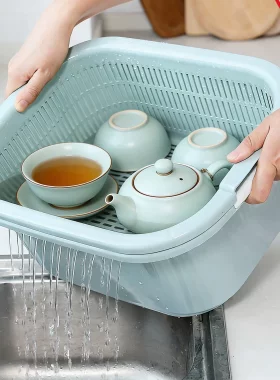 洗茶具专用盆双层两用沥水洗盖碗盆塑料沥水篮子功夫茶清洗盆家用