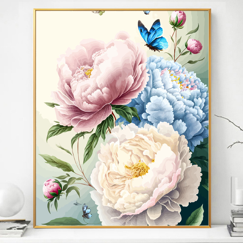 牡丹花画画diy数字油画填充填色手绘手工丙烯涂色2024新款油彩画