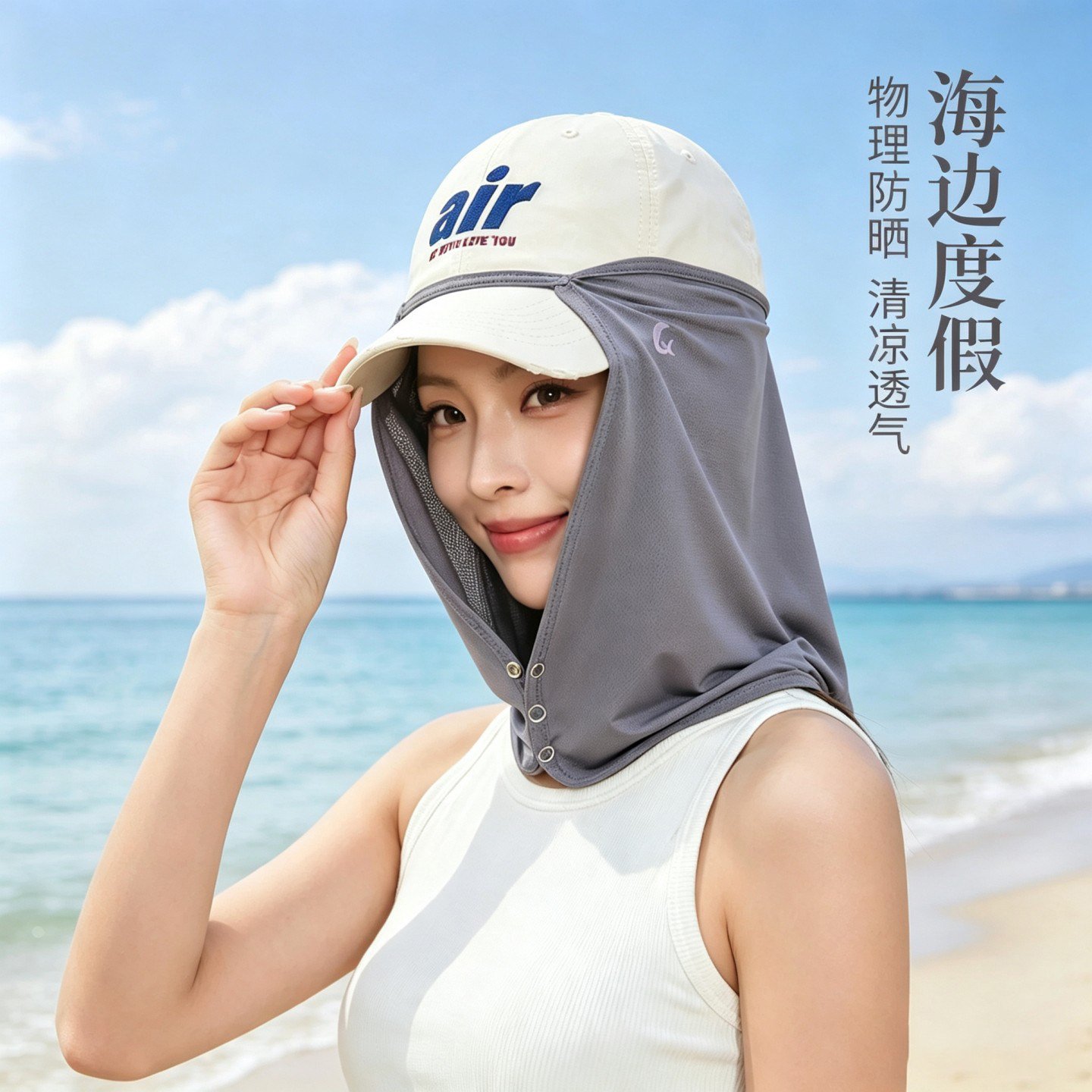 承想冰丝防晒护颈帽帘男女出行颈部防晒不蹭妆透气适配多种棒球帽