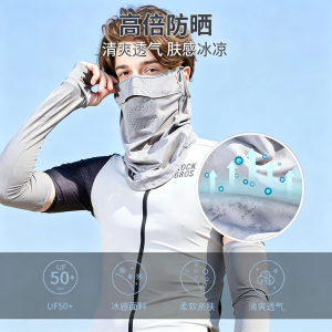 锦纶冰感原纱防晒面罩男女骑行护颈UPF50+可戴头盔挂耳式带透气孔