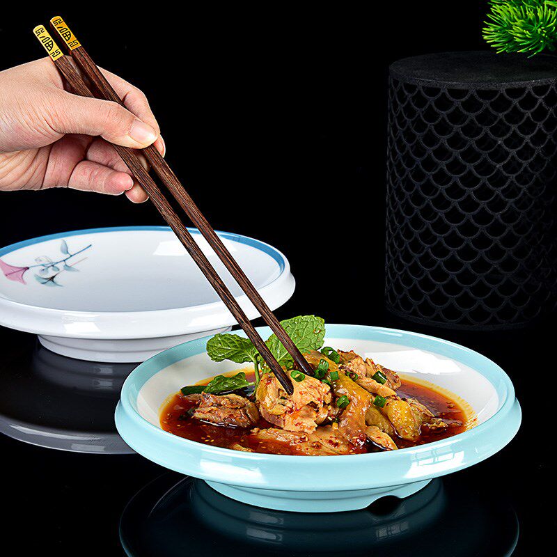 饭店密胺高脚汤盘树脂防摔菜盘子圆形深盘热菜冷菜摆盘创意凹造型