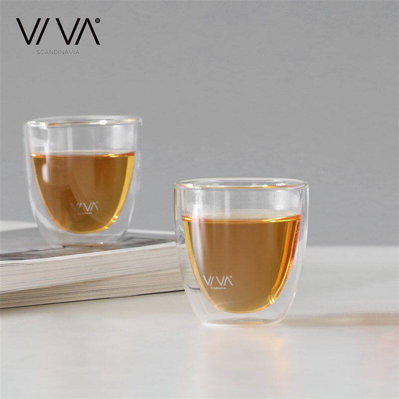 丹麦VIVA双层玻璃杯喝茶杯耐热高硼硅玻璃杯防烫隔热透明杯两只装