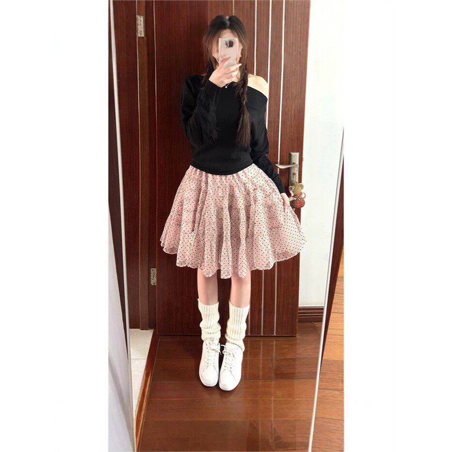 粉色波点半身裙女小个子