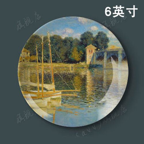 6英寸莫奈油画瓷盘挂盘装饰盘子墙坐盘摆盘陶瓷盘创意家居艺术盘