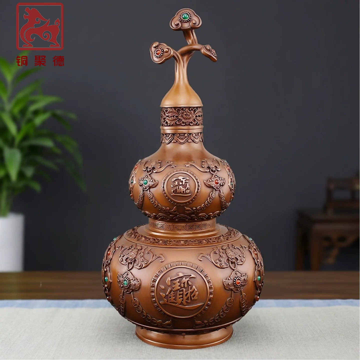 铜聚德紫铜八福如意葫芦摆件