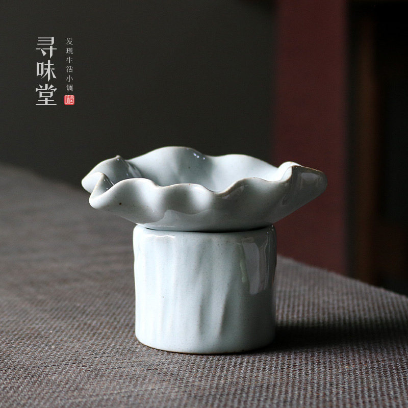 复古石青茶漏粗陶茶滤陶瓷茶渣过滤器家用功夫茶具滤网茶道配件