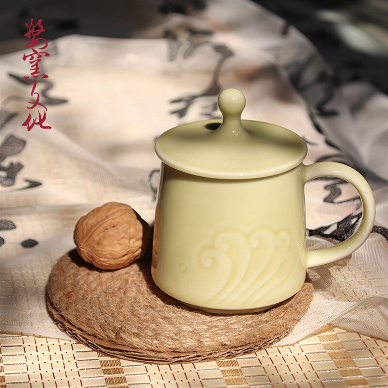 【婺州窑】定制米黄釉家用办公水滴杯茶杯水杯
