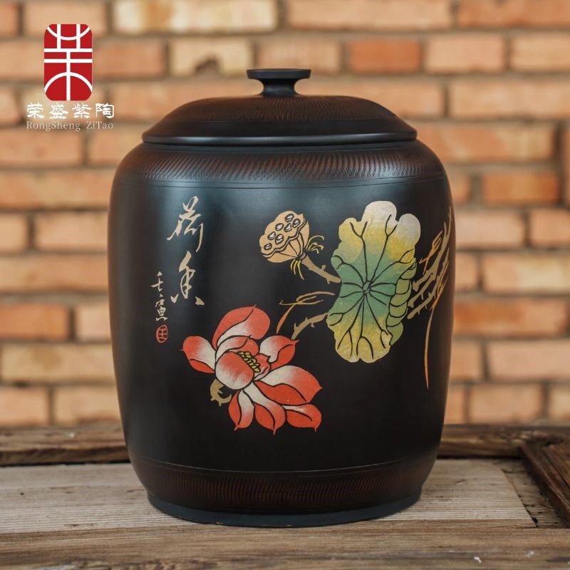 建水紫陶茶叶罐陶瓷茶罐家用密封罐中式储存散茶罐纯手工茶缸米缸
