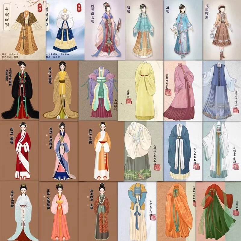 中国朝代汉服服饰图鉴古风贴纸