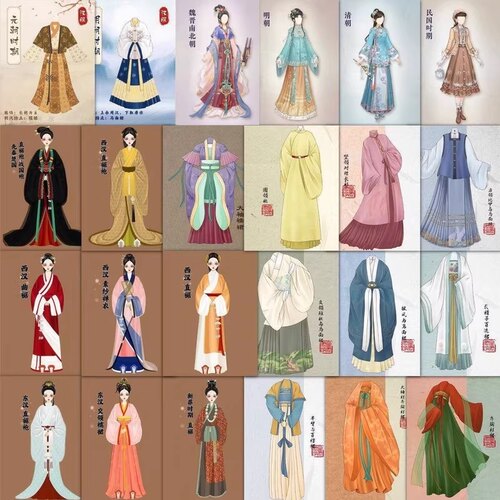 中国朝代汉服服饰图鉴古风贴纸