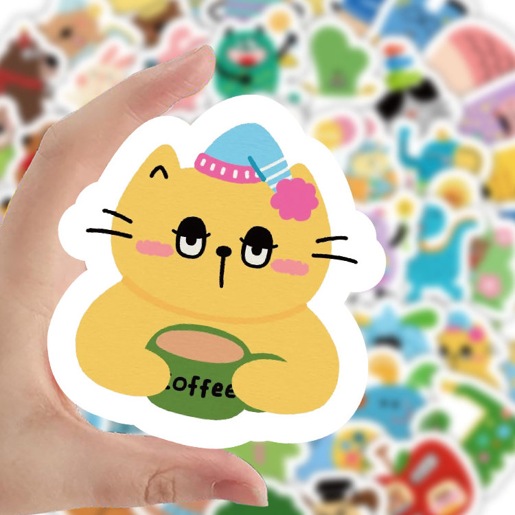儿童卡通抽象小猫动物笔记本贴纸