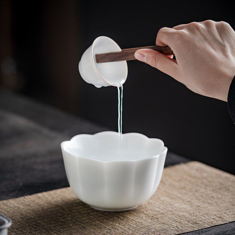 羊脂玉花瓣茶洗小号笔洗水盂洗茶杯白瓷功夫洗茶具盆茶渣缸杯碗洗
