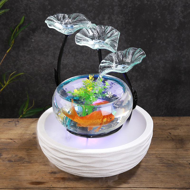 客厅鱼缸流水家居小型电视柜摆件陶瓷喷泉桌面加湿器创意开业礼品