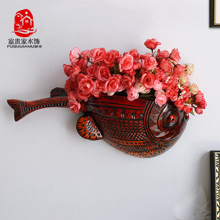 墙上壁挂式花瓶插干花仿真花假花插花墙壁艺术立体鱼装饰品挂件