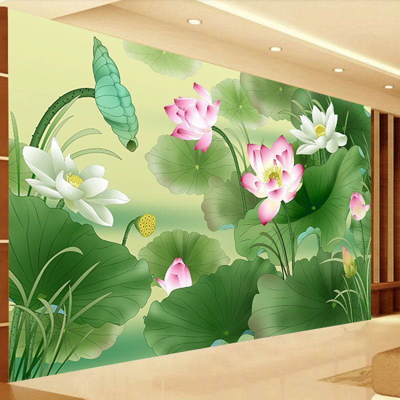 荷花莲叶墙纸养生馆佛堂禅房民宿背景墙装饰画水草莲花荷叶壁纸