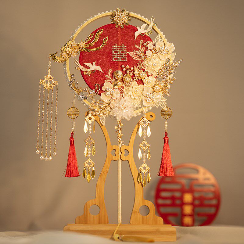 团扇新娘结婚diy材料包中式古风高级秀禾服重工双面双色手工喜扇