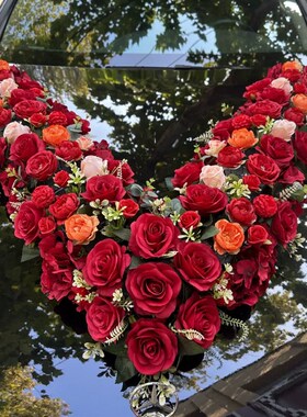 婚车装饰主婚车大V高级婚车装饰车头花车拉花结婚布置高档花盘