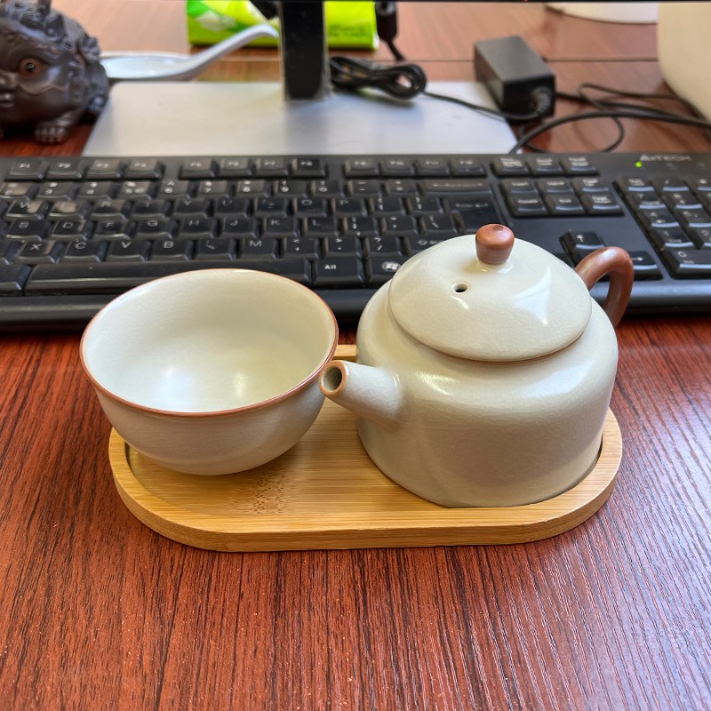 米黄汝窑一壶一杯配盘办公室一人饮休闲小套装家用办公功夫茶具