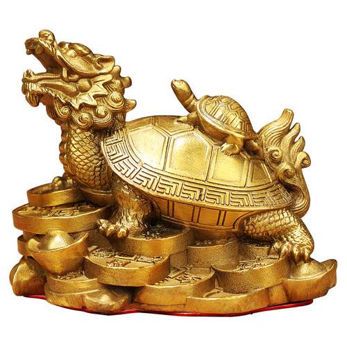 龙龟摆件黄铜五帝钱母子龙头龟玄关家居店铺办公室装饰工艺品摆饰