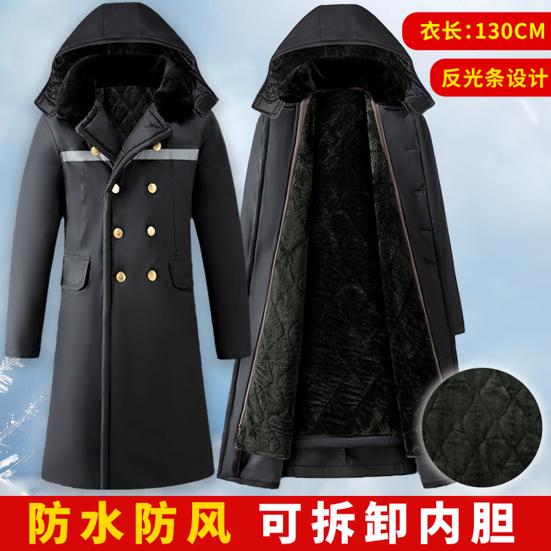 军绿可拆卸加绒加厚防水超长款棉大衣男过膝棉服防寒保暖冷藏库棉
