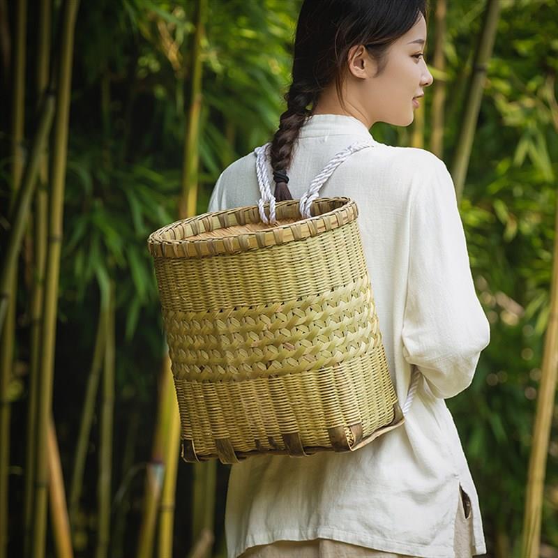 云贵四川农村竹背筐家用竹编背篓儿童小孩买菜道具竹子背篼夹背