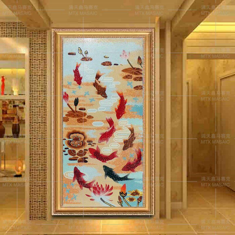 马赛克剪画背景墙 拼图拼花玄关过道拼画装饰画电视沙发 九鱼荷花