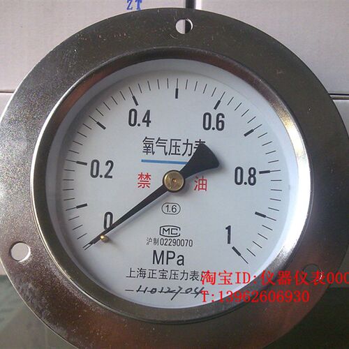 Y0-100ZT 2.5Mpa 氧气压力表 禁油压力表 面板氧压表