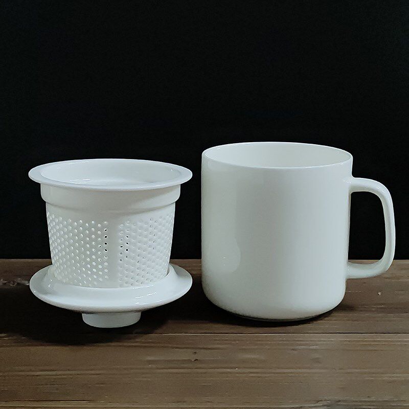 大容量陶瓷泡茶杯带盖内胆过滤网茶水分离水杯办公室盖杯白瓷男女