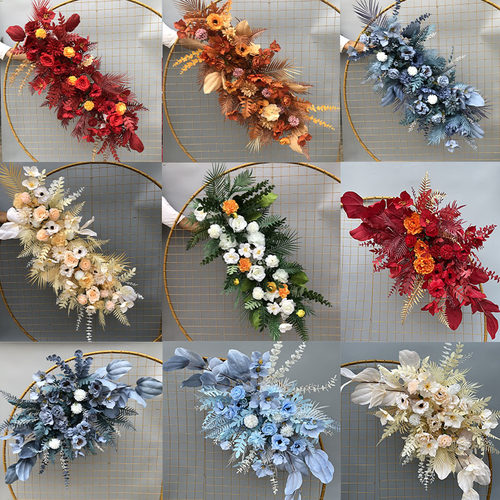 婚礼背景花排 仿真花婚庆挂花T台装饰路引花红色场景布置地排花球