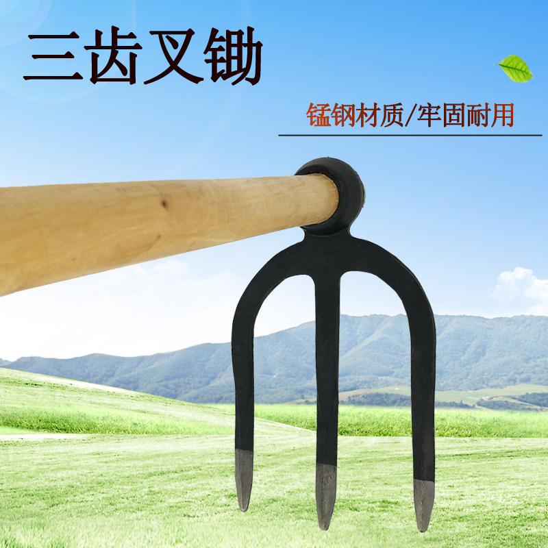 农用叉锄锄头耙子/长木柄全钢锄三齿锄园林园艺开恳松土翻地工具图片