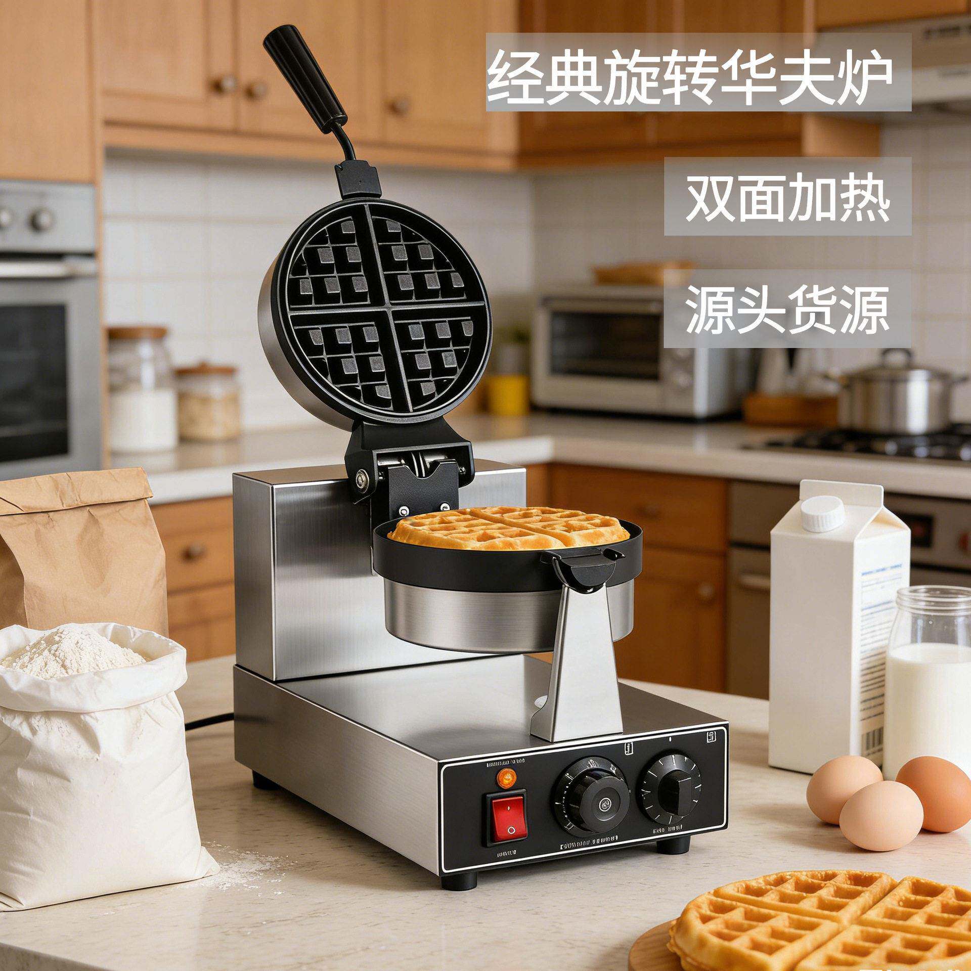 商用双头华夫饼机器电加热头华夫炉创业设备两面加热松饼机电热