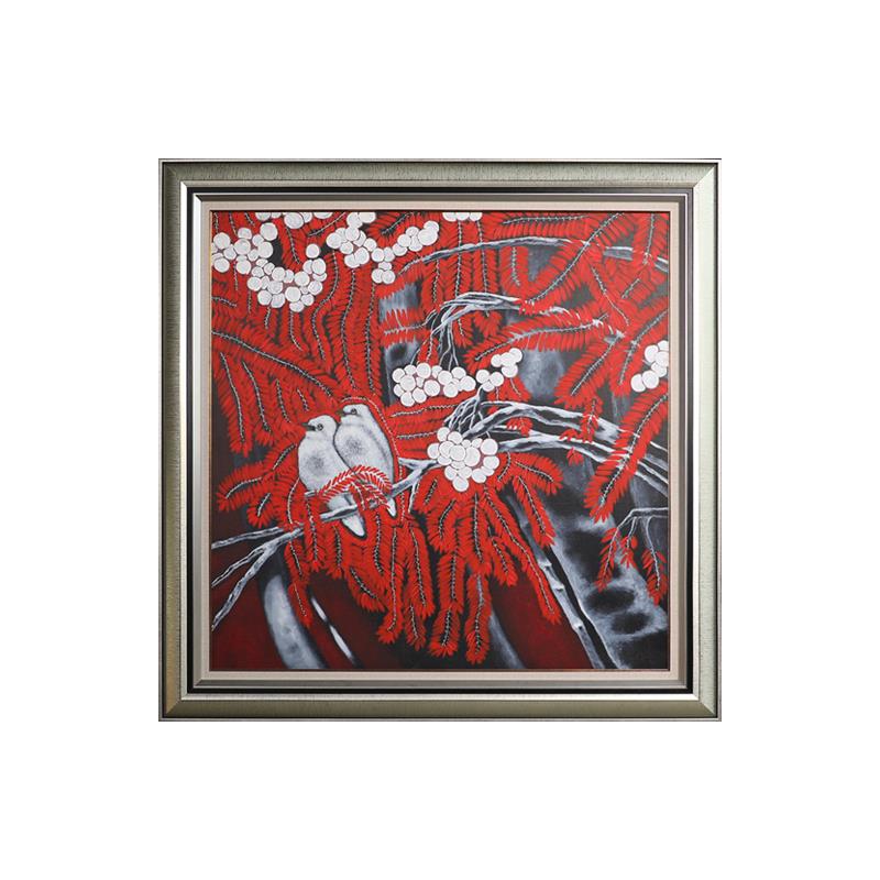 四合艺术武林外滩纯手绘油画红色花鸟玄关装饰画高端定制手工挂画
