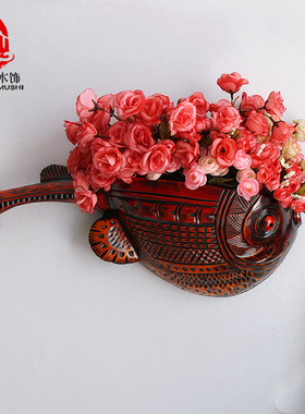 墙上壁挂式花瓶插干花仿真花假花插花墙壁艺术立体鱼装饰品挂件