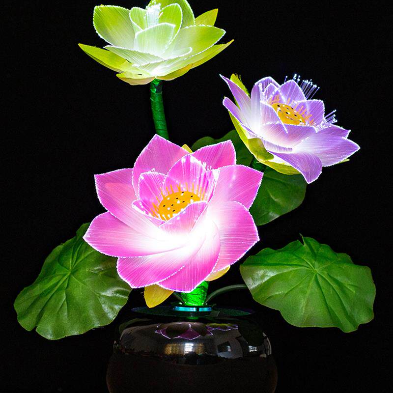 佛前花供奉光纤三品莲花灯佛供灯七彩变光荷花佛灯感应灯盆景