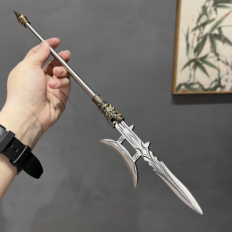 迷你三国月牙戟微兵器桌面摆件个人手工茶器复古把玩玄关家居