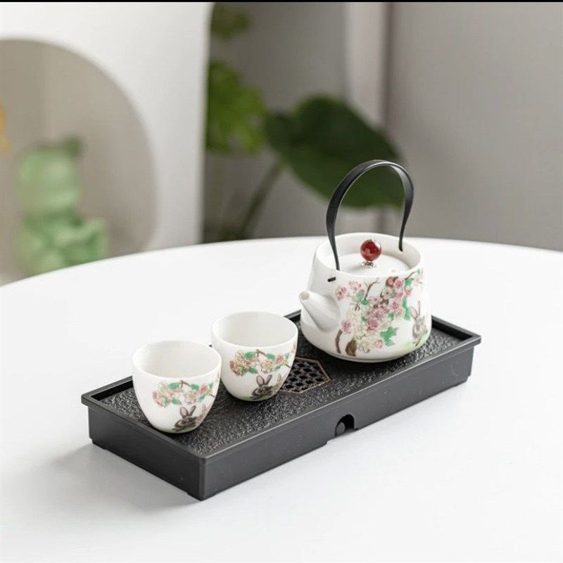 羊脂玉白瓷一壶两杯茶具家用办公小型功夫茶泡茶茶盘喝茶小套装